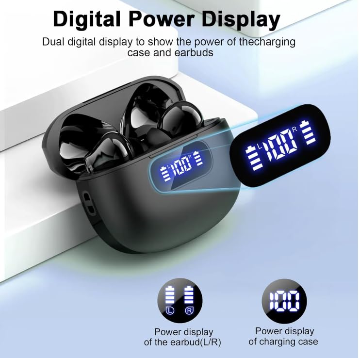 Wireless Earbuds, Bluetooth 6.0, Wireless Headphones, LED Digital Battery Display, IPX7 Waterproof in Ear Headphones, 56-Hour Playtime, 200 Hr Standby,Type-C Charging, Smart Touch Controls.
