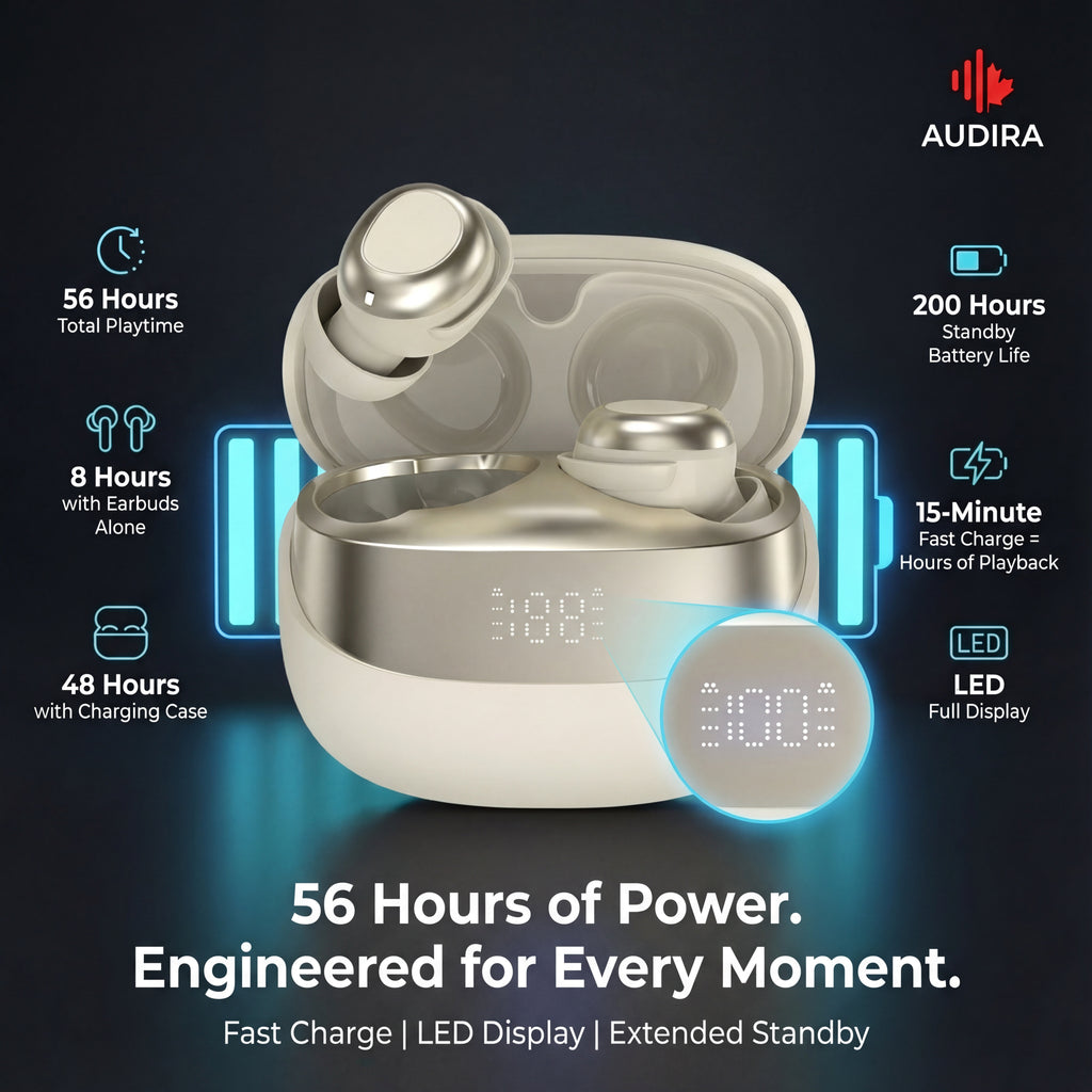 AUDIRA Wireless Bluetooth Sleep Earbuds, Bluetooth 5.4, in-Ear Headphones, IPX-4 Waterproof, Touch Control, 5-10 Hours Battery Life, Digital Display, Type-C Charging (Beige)