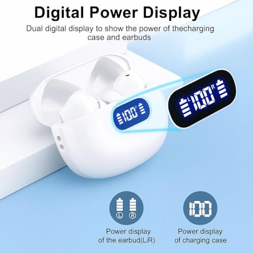 Wireless Earbuds, Bluetooth 6.0, Wireless Headphones, LED Digital Battery Display, IPX7 Waterproof in Ear Headphones, 56-Hour Playtime, 200 Hr Standby,Type-C Charging, Smart Touch Controls.