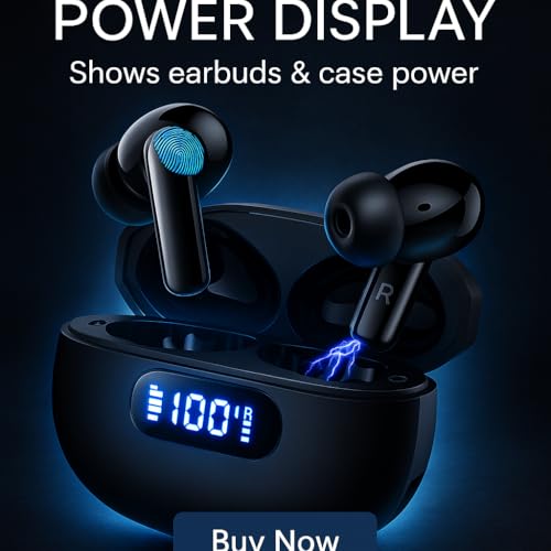 Wireless Earbuds, Bluetooth 6.0, Wireless Headphones, LED Digital Battery Display, IPX7 Waterproof in Ear Headphones, 56-Hour Playtime, 200 Hr Standby,Type-C Charging, Smart Touch Controls.