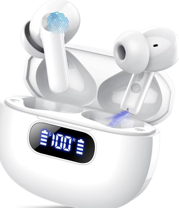 Wireless Earbuds with Bluetooth 6.0, Wireless Headphones, LED Digital Battery Display, IPX7 Waterproof in Ear Headphones, 56-Hour Playtime, 200 Hr Standby,Type-C Charging, Smart Touch Controls,Best.