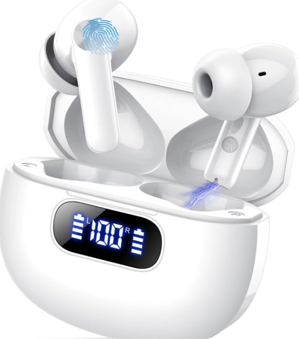 Wireless Earbuds, Bluetooth 6.0, Wireless Headphones, LED Digital Battery Display, IPX7 Waterproof in Ear Headphones, 56-Hour Playtime, 200 Hr Standby,Type-C Charging, Smart Touch Controls.