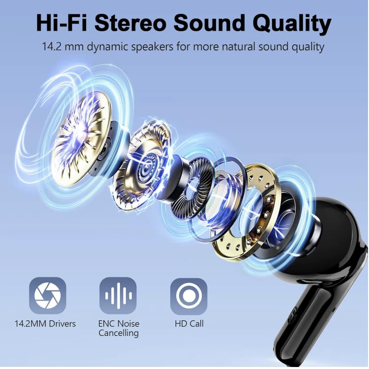 Wireless Earbuds, Bluetooth 6.0, Wireless Headphones, LED Digital Battery Display, IPX7 Waterproof in Ear Headphones, 56-Hour Playtime, 200 Hr Standby,Type-C Charging, Smart Touch Controls.