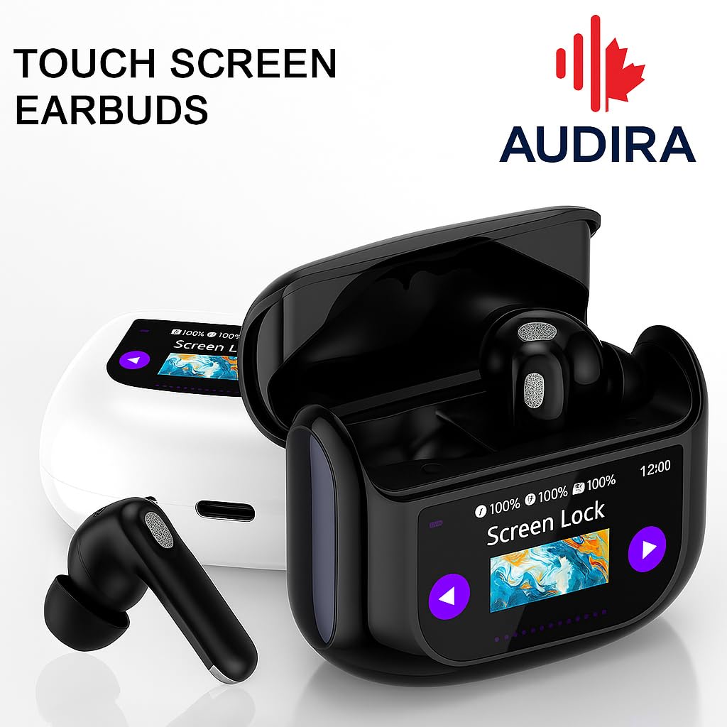 Audira ANC/ENC LED Full-Color Touch Screen Wireless Earbuds, Bluetooth 5.4, 32Ω Impedance, 20Hz-20KHz Response, 38dB Sensitivity