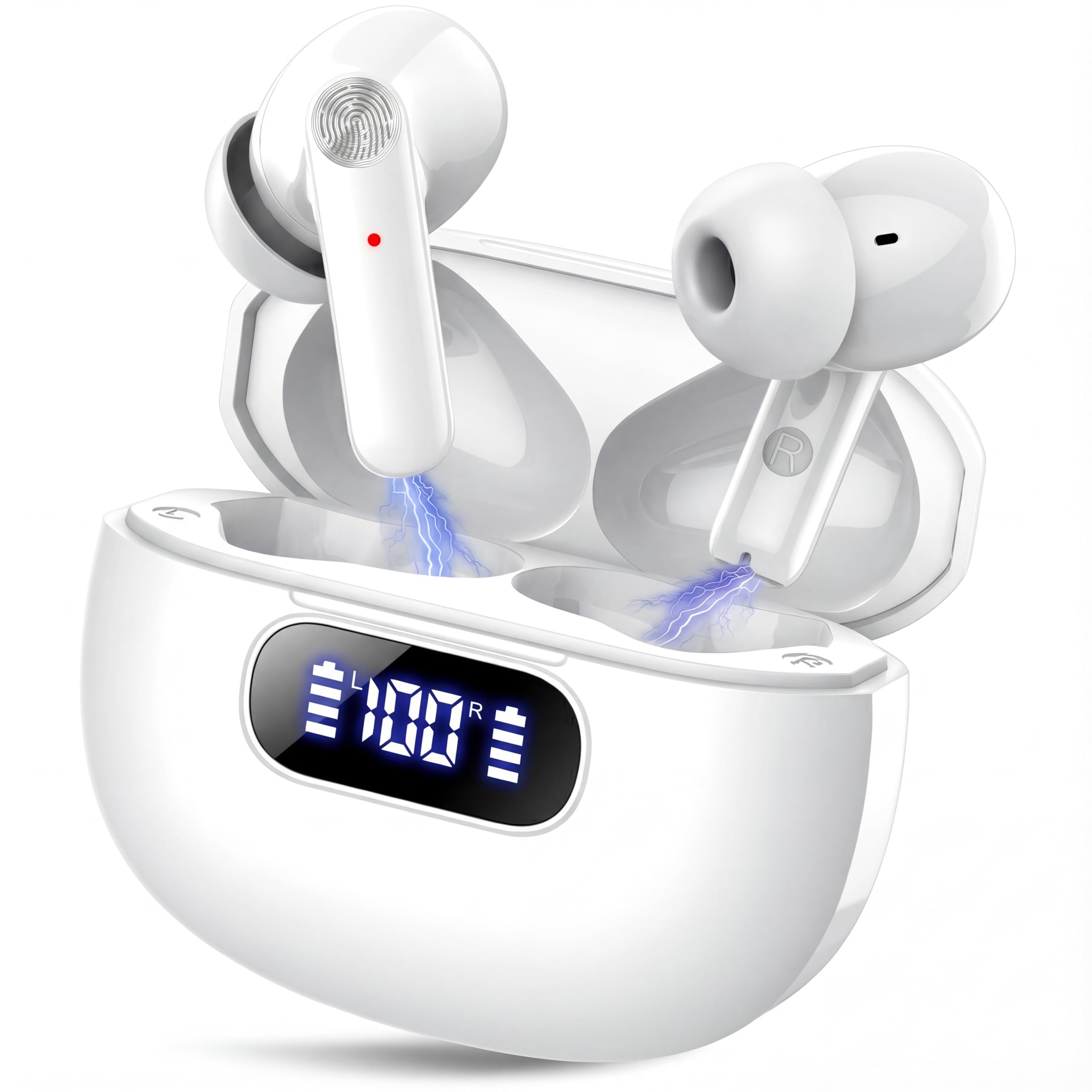 Wireless Earbuds, Bluetooth 6.0, Wireless Headphones, LED Digital Battery Display, IPX7 Waterproof in Ear Headphones, 56-Hour Playtime, 200 Hr Standby,Type-C Charging, Smart Touch Controls.