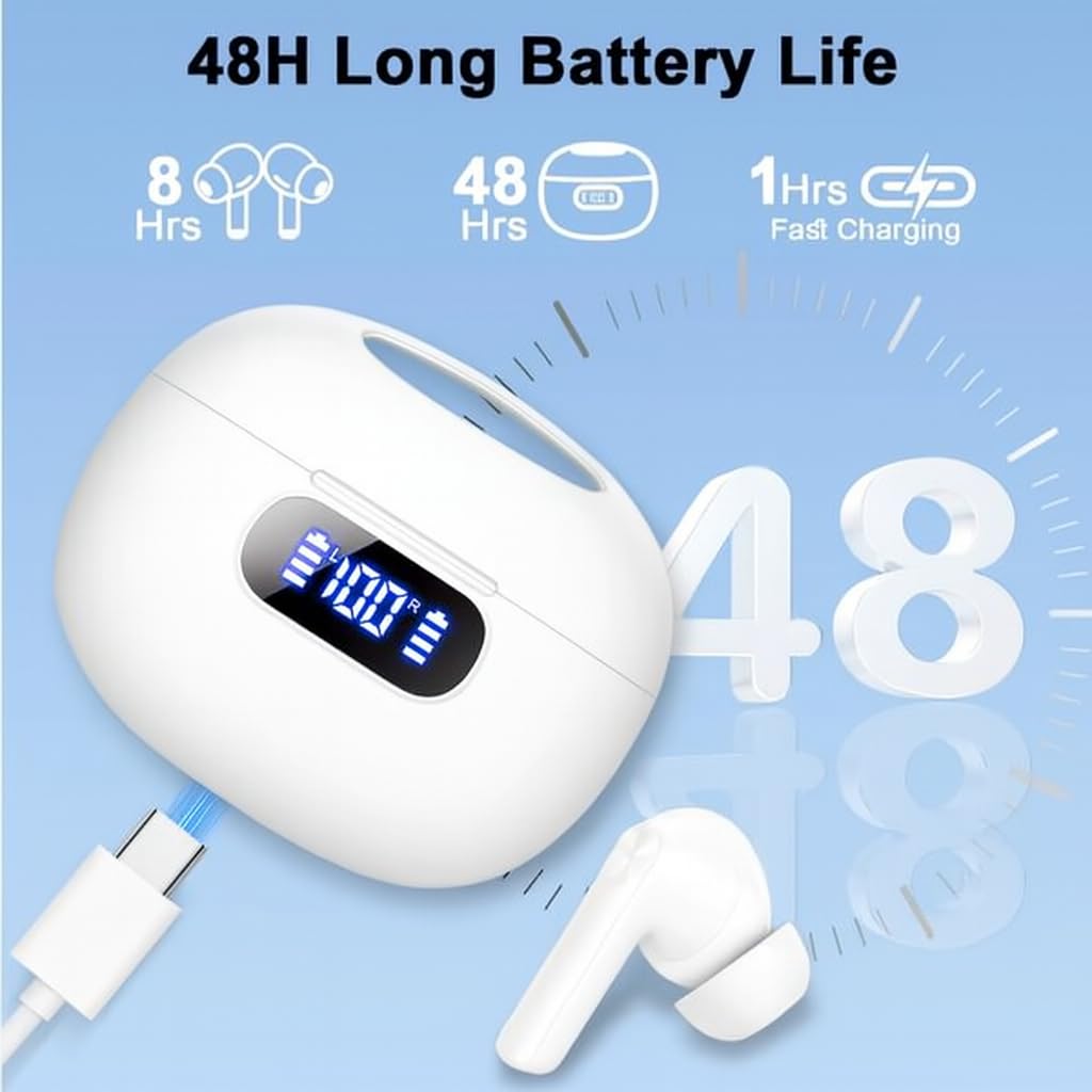 Wireless Earbuds with Bluetooth 6.0, Wireless Headphones, LED Digital Battery Display, IPX7 Waterproof in Ear Headphones, 56-Hour Playtime, 200 Hr Standby,Type-C Charging, Smart Touch Controls,Best.