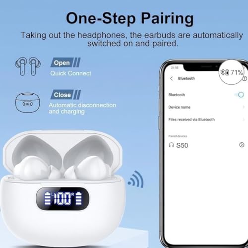 Wireless Earbuds, Bluetooth 6.0, Wireless Headphones, LED Digital Battery Display, IPX7 Waterproof in Ear Headphones, 56-Hour Playtime, 200 Hr Standby,Type-C Charging, Smart Touch Controls.