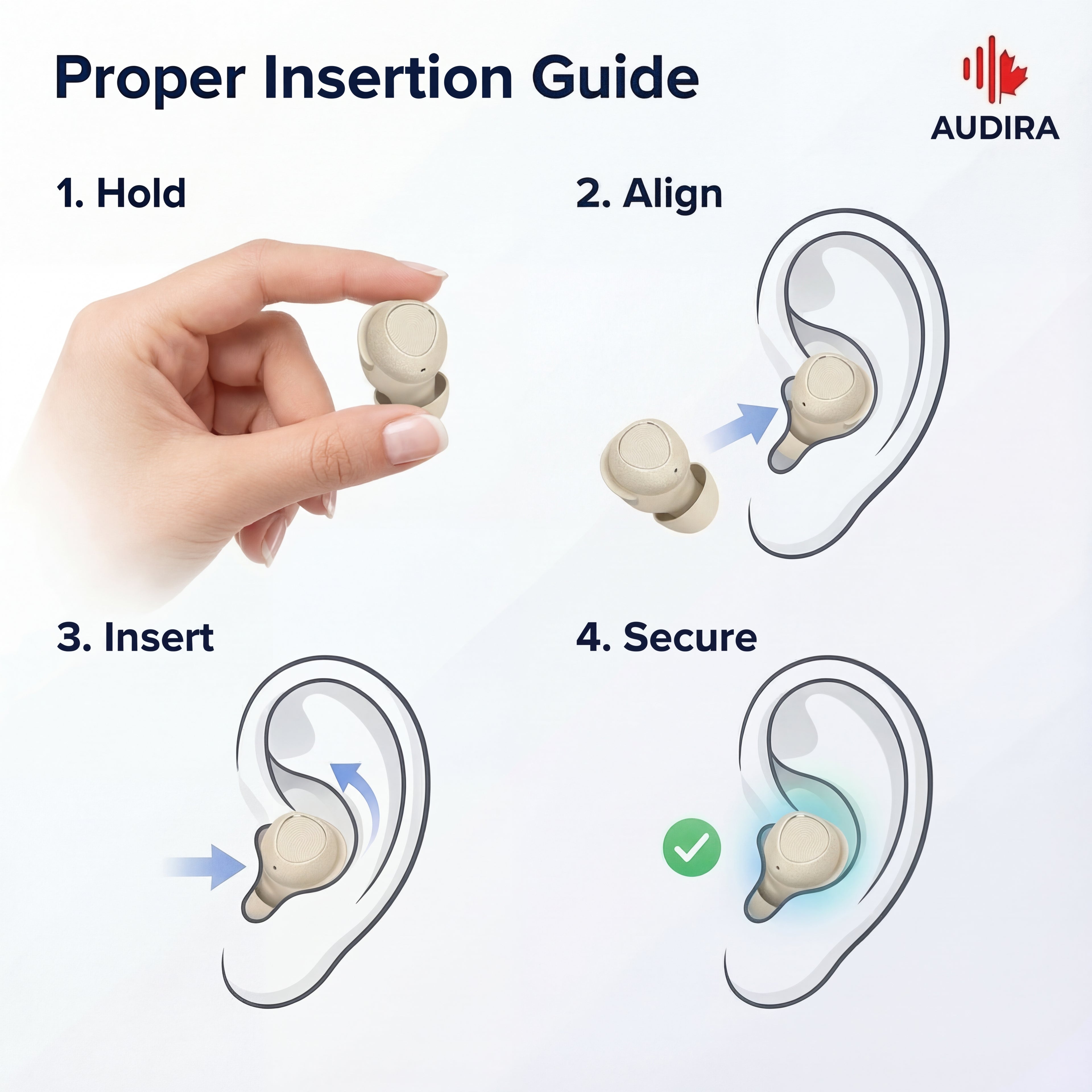 AUDIRA Wireless Bluetooth Sleep Earbuds, Bluetooth 5.4, in-Ear Headphones, IPX-4 Waterproof, Touch Control, 5-10 Hours Battery Life, Digital Display, Type-C Charging (Beige)