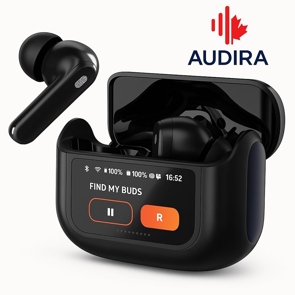 Audira ANC/ENC LED Full-Color Touch Screen Wireless Earbuds, Bluetooth 5.4, 32Ω Impedance, 20Hz-20KHz Response, 38dB Sensitivity