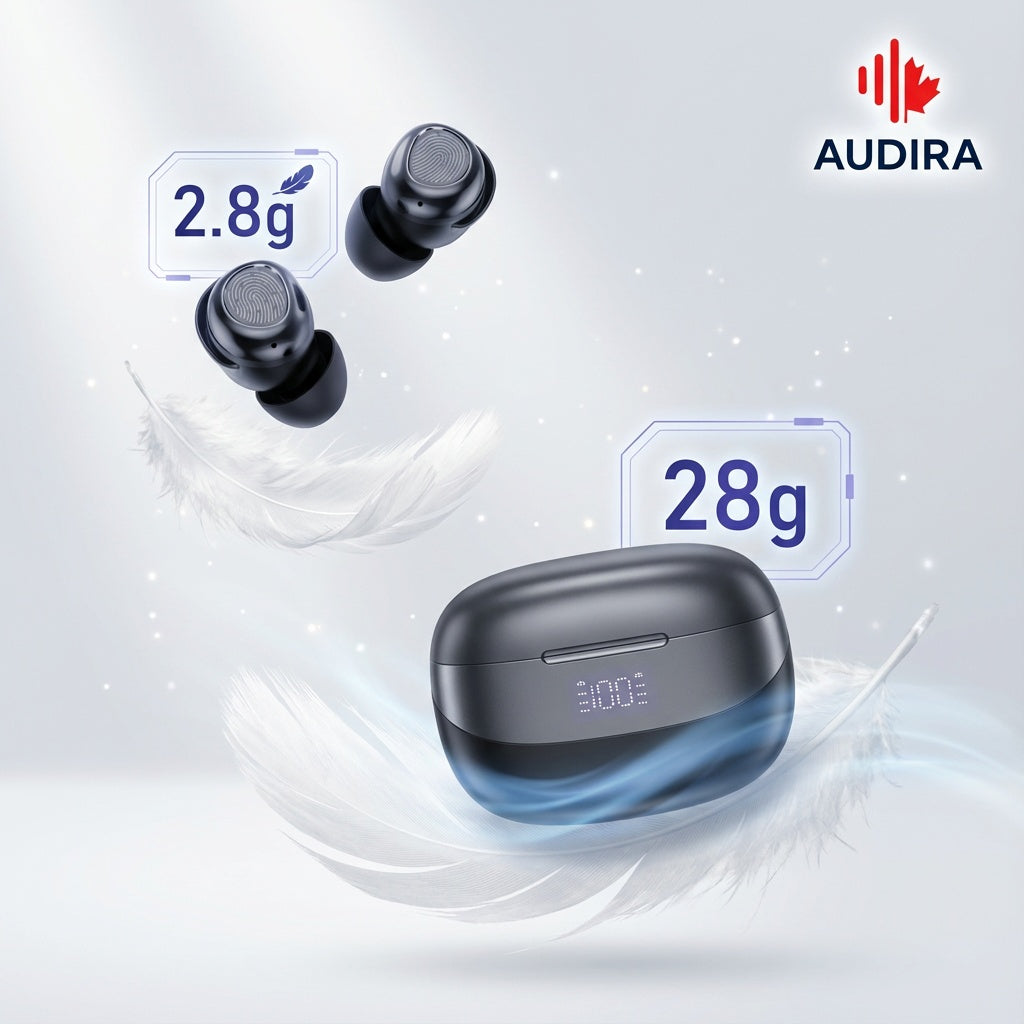 AUDIRA Wireless Bluetooth Sleep Earbuds, Bluetooth 5.4, in-Ear Headphones, IPX-4 Waterproof, Touch Control, 5-10 Hours Battery Life, Digital Display, Type-C Charging (Black)