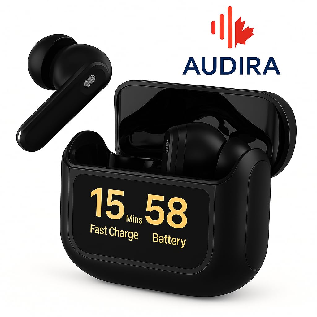Audira ANC/ENC LED Full-Color Touch Screen Wireless Earbuds, Bluetooth 5.4, 32Ω Impedance, 20Hz-20KHz Response, 38dB Sensitivity