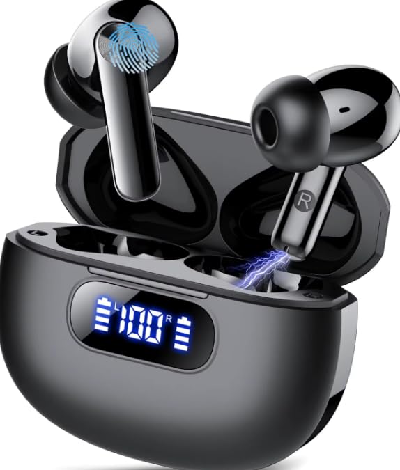 Wireless Earbuds, Bluetooth 6.0, Wireless Headphones, LED Digital Battery Display, IPX7 Waterproof in Ear Headphones, 56-Hour Playtime, 200 Hr Standby,Type-C Charging, Smart Touch Controls.