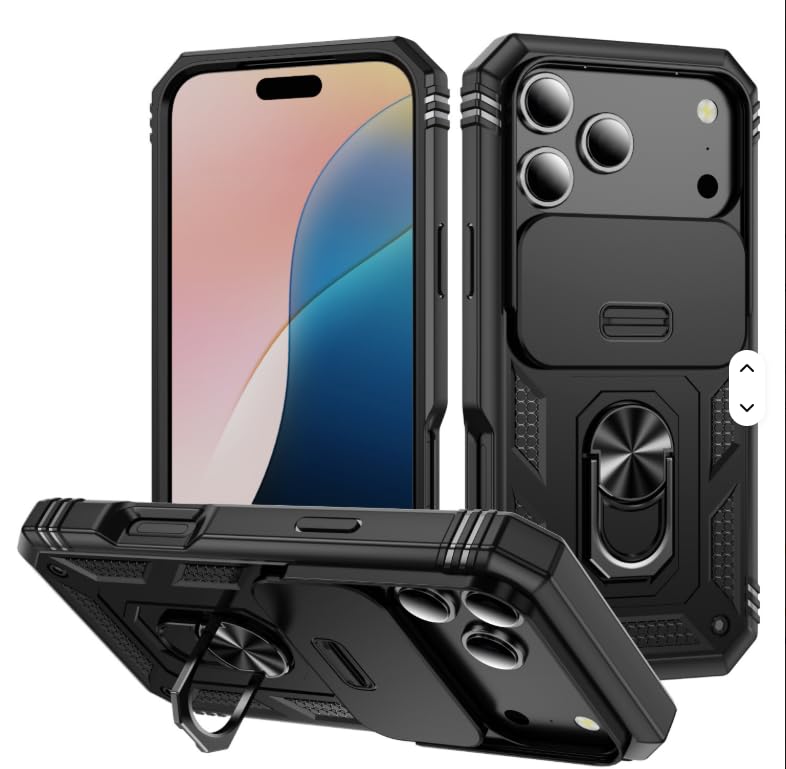 VMAX 360° Rotatable Magnetic Phone Case for iPhone 17 Pro Max, 16E, 15, 14, 13, 12, 11 Plus Air, PC+TPU, Shockproof Anti-Drop Cover with Kickstand Black