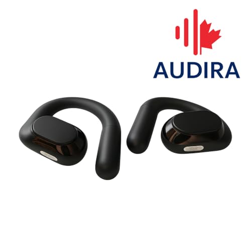 Audira ENC Noise-Canceling Bluetooth 5.4 Headphones, Hanging-Ear Wireless Earbuds with HD Display, Low-Latency Gaming Mode, Waterproof Sports TWS Earphones with Mic, 55H Battery Life