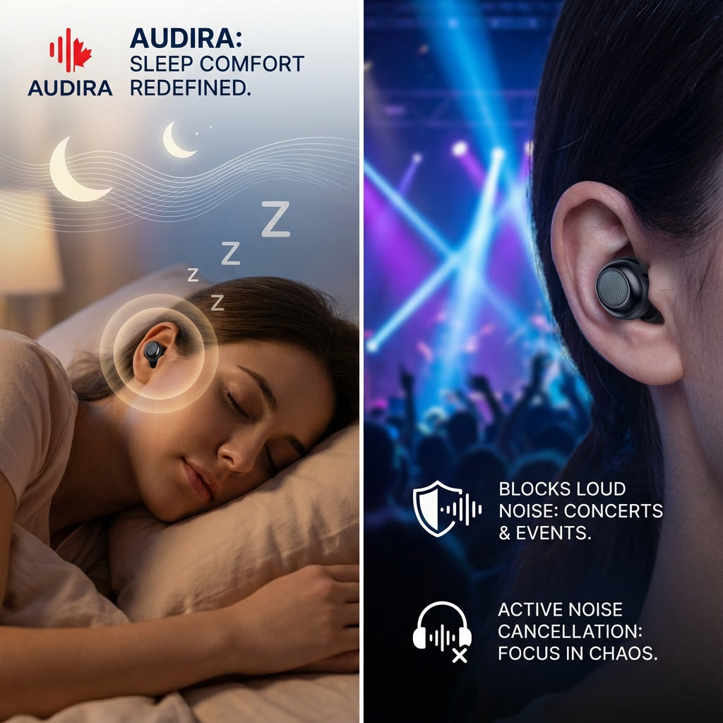 AUDIRA Wireless Bluetooth Sleep Earbuds, Bluetooth 5.4, in-Ear Headphones, IPX-4 Waterproof, Touch Control, 5-10 Hours Battery Life, Digital Display, Type-C Charging (Black)