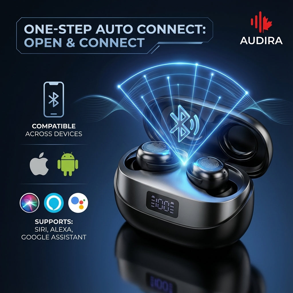 AUDIRA Wireless Bluetooth Sleep Earbuds, Bluetooth 5.4, in-Ear Headphones, IPX-4 Waterproof, Touch Control, 5-10 Hours Battery Life, Digital Display, Type-C Charging (Black)