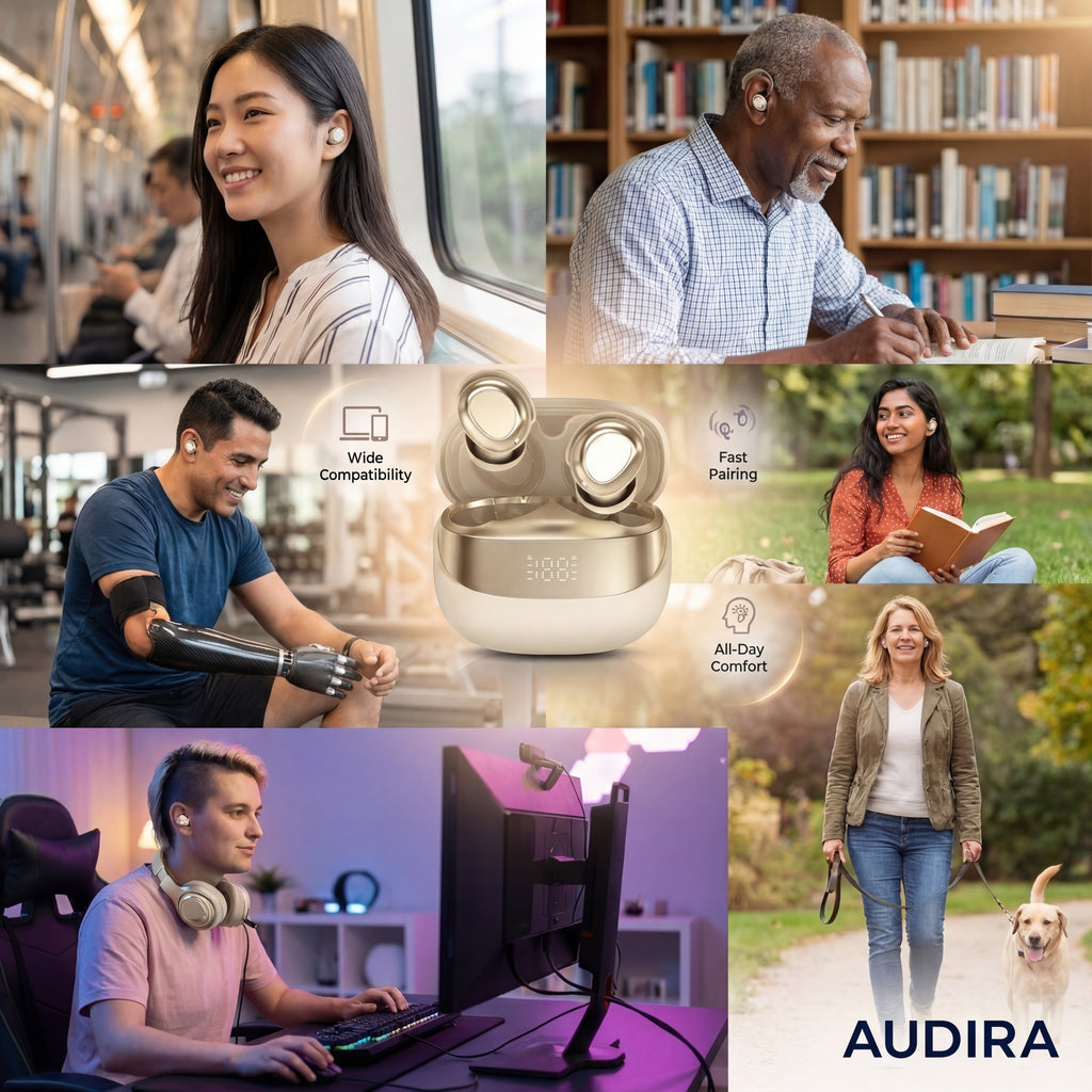 AUDIRA Wireless Bluetooth Sleep Earbuds, Bluetooth 5.4, in-Ear Headphones, IPX-4 Waterproof, Touch Control, 5-10 Hours Battery Life, Digital Display, Type-C Charging (Beige)