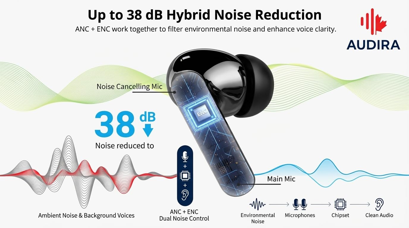 Wireless Earbuds, Bluetooth 6.0, Wireless Headphones, LED Digital Battery Display, IPX7 Waterproof in Ear Headphones, 56-Hour Playtime, 200 Hr Standby,Type-C Charging, Smart Touch Controls.