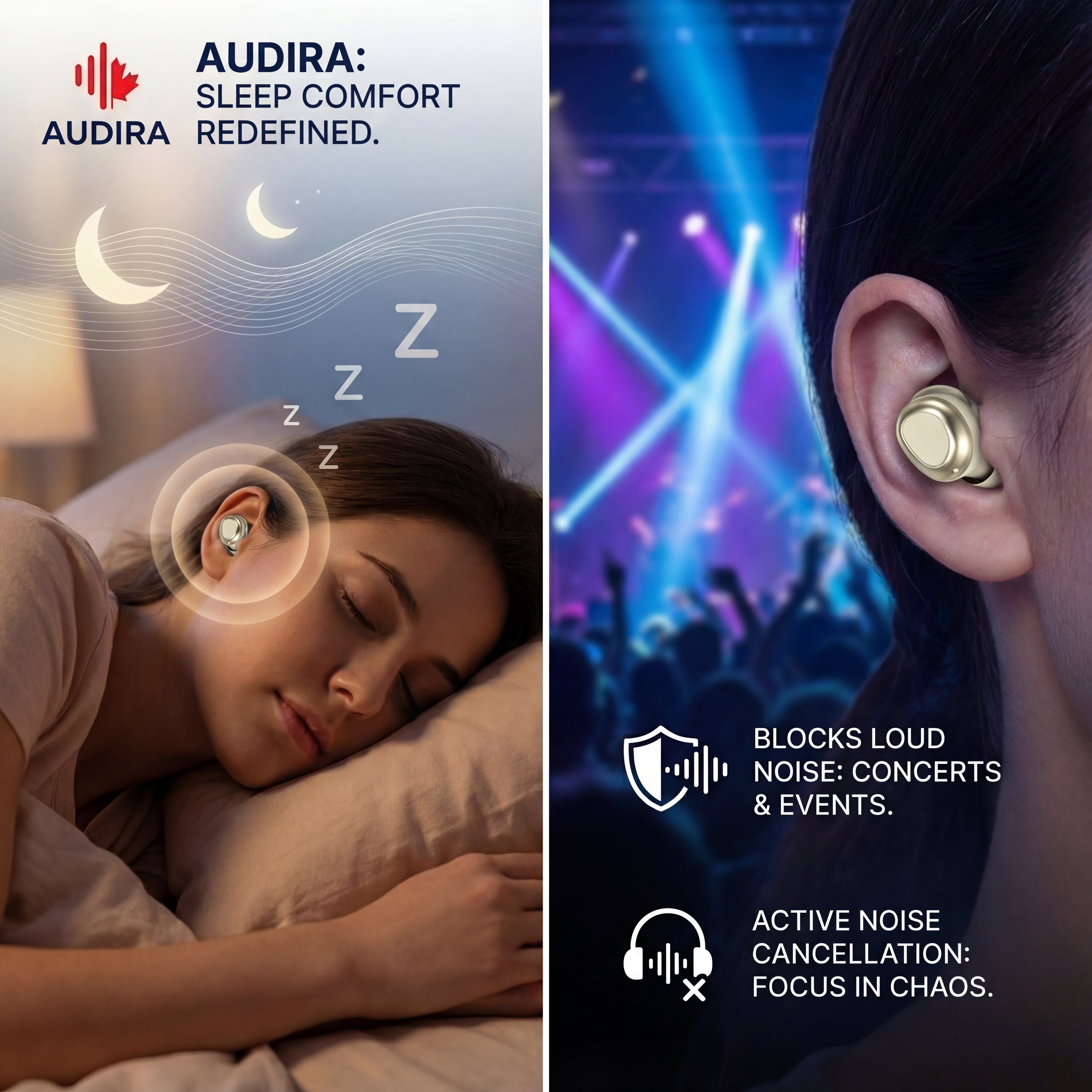 AUDIRA Wireless Bluetooth Sleep Earbuds, Bluetooth 5.4, in-Ear Headphones, IPX-4 Waterproof, Touch Control, 5-10 Hours Battery Life, Digital Display, Type-C Charging (Beige)