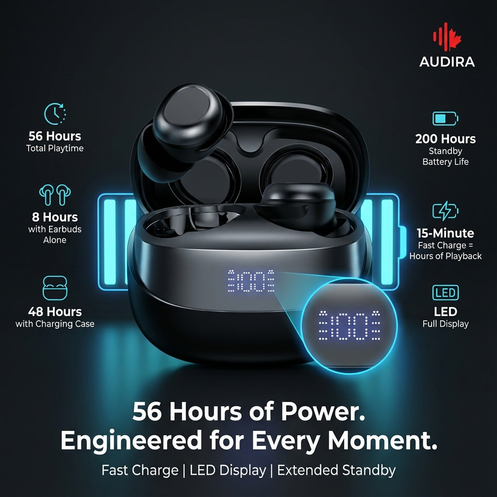 AUDIRA Wireless Bluetooth Sleep Earbuds, Bluetooth 5.4, in-Ear Headphones, IPX-4 Waterproof, Touch Control, 5-10 Hours Battery Life, Digital Display, Type-C Charging (Black)