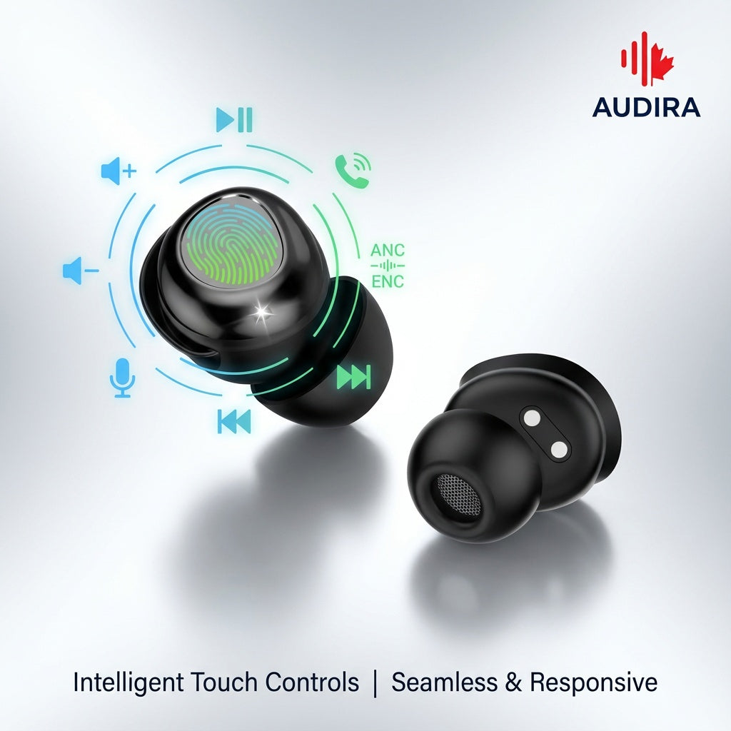 AUDIRA Wireless Bluetooth Sleep Earbuds, Bluetooth 5.4, in-Ear Headphones, IPX-4 Waterproof, Touch Control, 5-10 Hours Battery Life, Digital Display, Type-C Charging (Black)