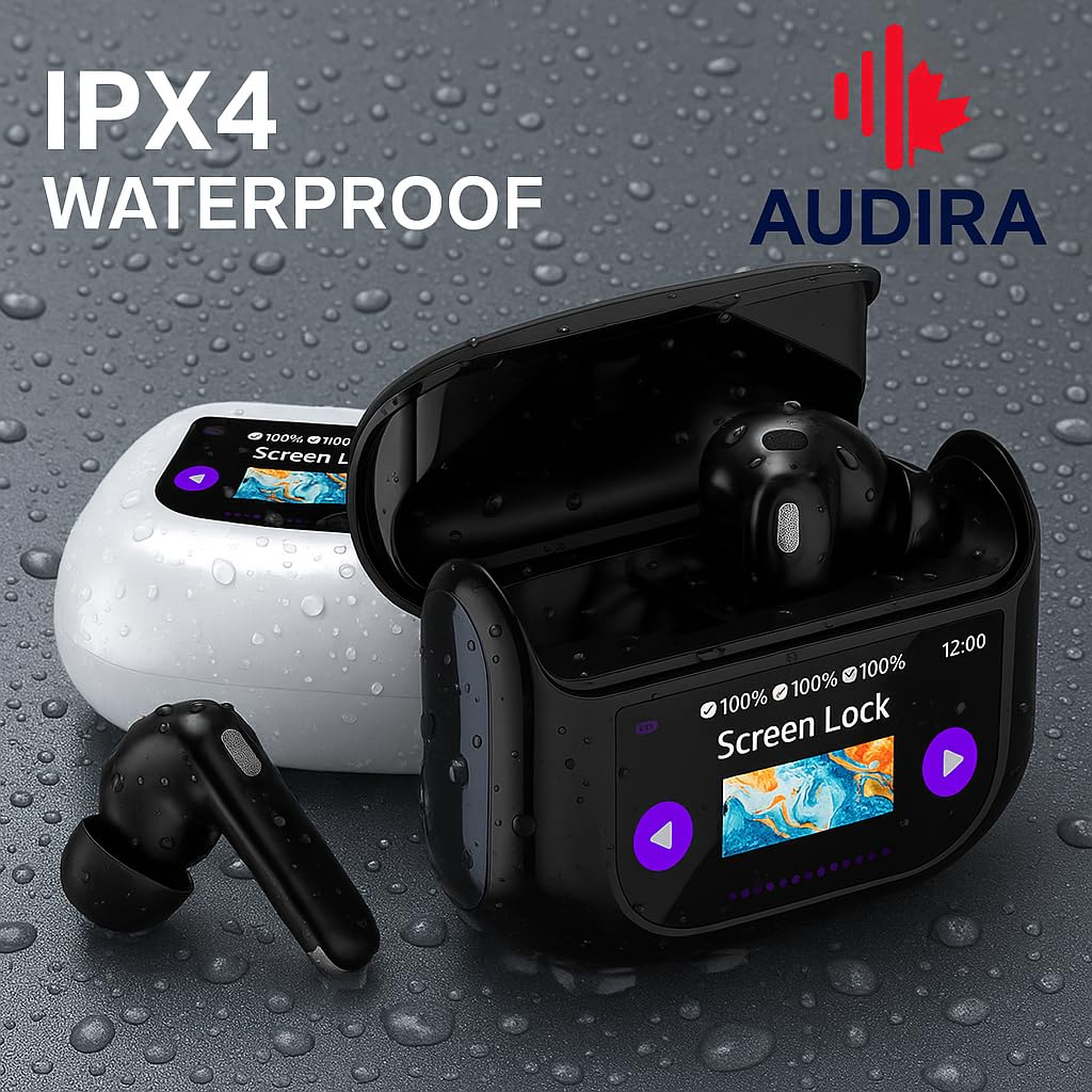 Audira ANC/ENC LED Full-Color Touch Screen Wireless Earbuds, Bluetooth 5.4, 32Ω Impedance, 20Hz-20KHz Response, 38dB Sensitivity