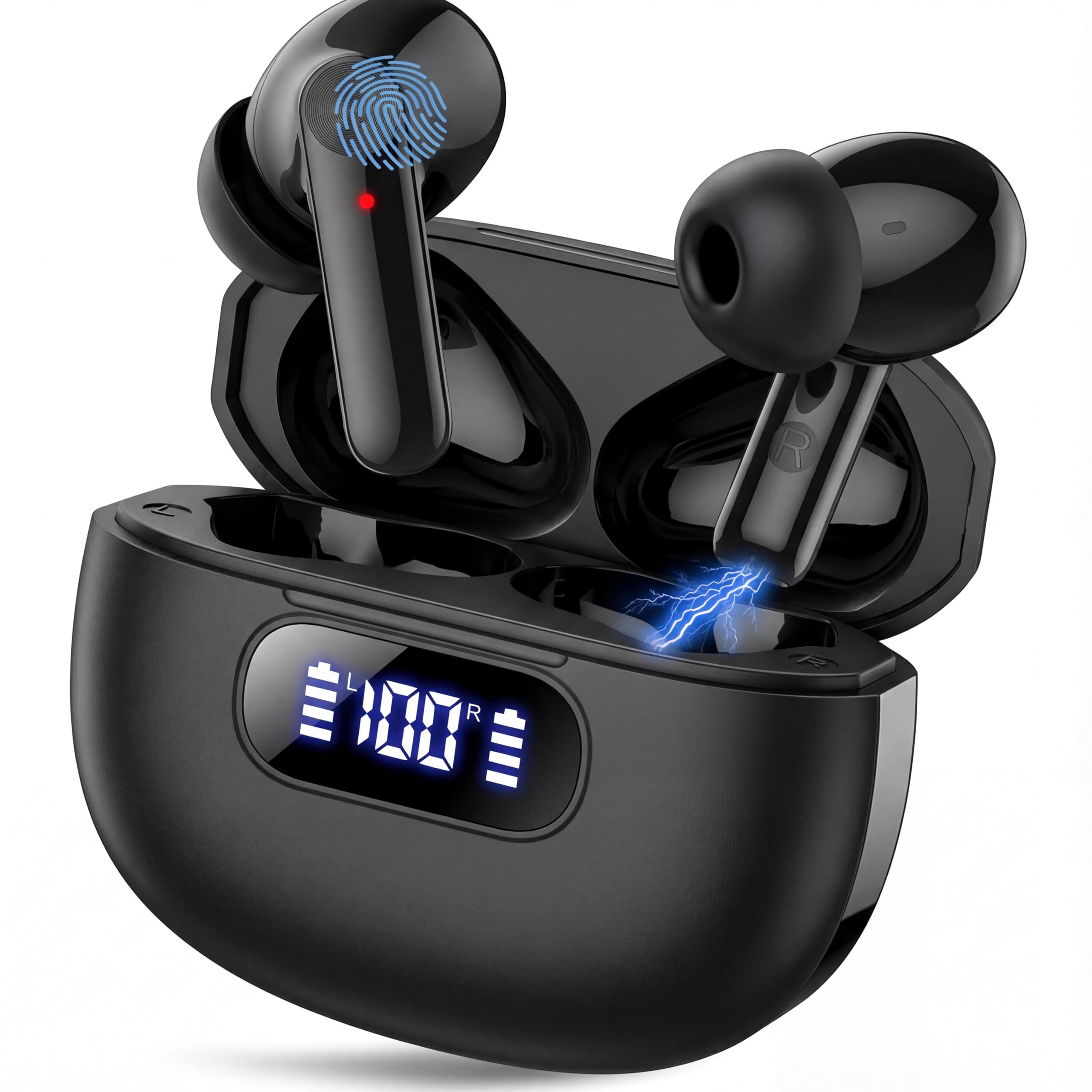 Wireless Earbuds, Bluetooth 6.0, Wireless Headphones, LED Digital Battery Display, IPX7 Waterproof in Ear Headphones, 56-Hour Playtime, 200 Hr Standby,Type-C Charging, Smart Touch Controls.