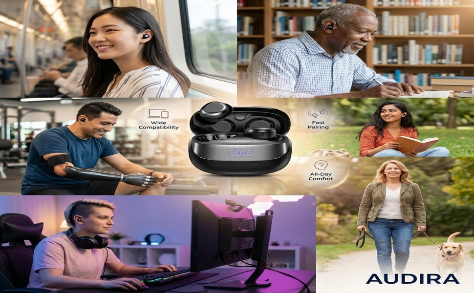 AUDIRA Wireless Bluetooth Sleep Earbuds, Bluetooth 5.4, in-Ear Headphones, IPX-4 Waterproof, Touch Control, 5-10 Hours Battery Life, Digital Display, Type-C Charging (Black)