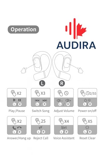Audira ENC Noise-Canceling Bluetooth 5.4 Headphones, Hanging-Ear Wireless Earbuds with HD Display, Low-Latency Gaming Mode, Waterproof Sports TWS Earphones with Mic, 55H Battery Life