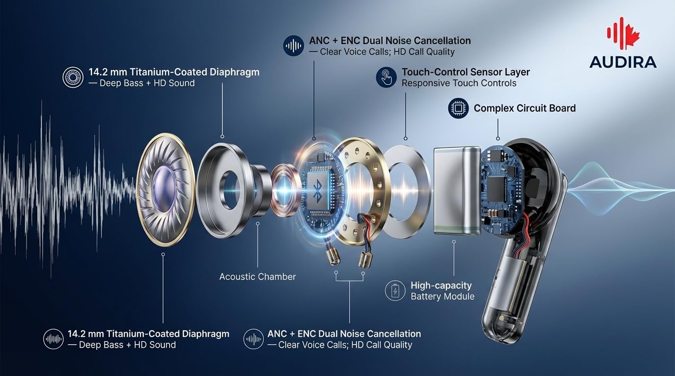 Wireless Earbuds, Bluetooth 6.0, Wireless Headphones, LED Digital Battery Display, IPX7 Waterproof in Ear Headphones, 56-Hour Playtime, 200 Hr Standby,Type-C Charging, Smart Touch Controls.