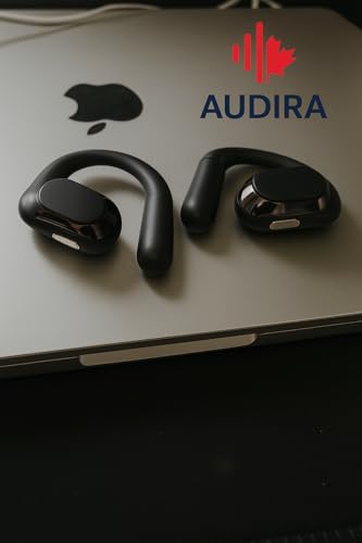 Audira ENC Noise-Canceling Bluetooth 5.4 Headphones, Hanging-Ear Wireless Earbuds with HD Display, Low-Latency Gaming Mode, Waterproof Sports TWS Earphones with Mic, 55H Battery Life