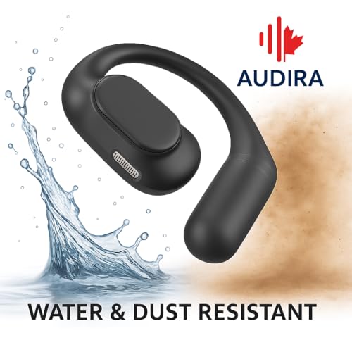 Audira ENC Noise-Canceling Bluetooth 5.4 Headphones, Hanging-Ear Wireless Earbuds with HD Display, Low-Latency Gaming Mode, Waterproof Sports TWS Earphones with Mic, 55H Battery Life