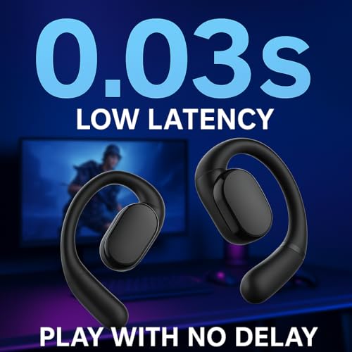 Audira ENC Noise-Canceling Bluetooth 5.4 Headphones, Hanging-Ear Wireless Earbuds with HD Display, Low-Latency Gaming Mode, Waterproof Sports TWS Earphones with Mic, 55H Battery Life