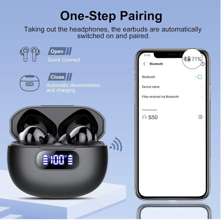 Wireless Earbuds, Bluetooth 6.0, Wireless Headphones, LED Digital Battery Display, IPX7 Waterproof in Ear Headphones, 56-Hour Playtime, 200 Hr Standby,Type-C Charging, Smart Touch Controls.