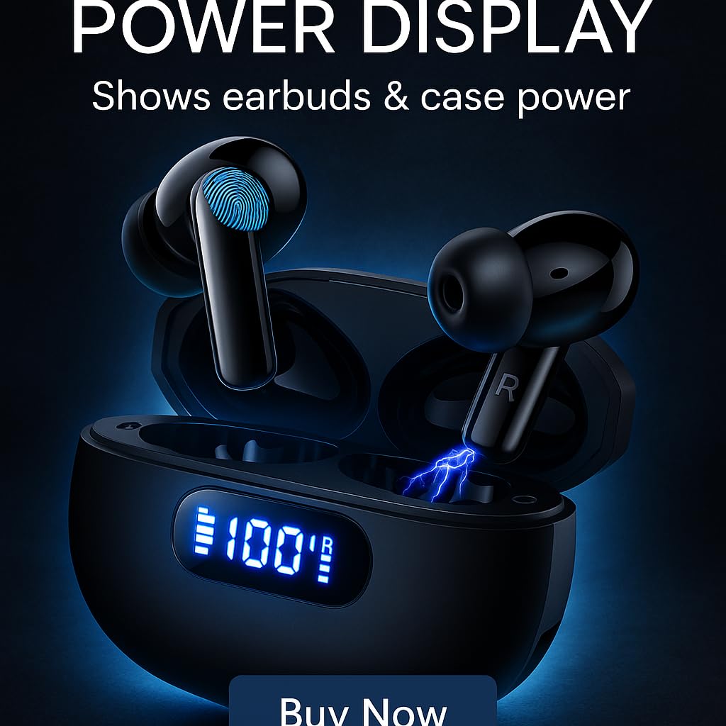 Wireless Earbuds, Bluetooth 6.0, Wireless Headphones, LED Digital Battery Display, IPX7 Waterproof in Ear Headphones, 56-Hour Playtime, 200 Hr Standby,Type-C Charging, Smart Touch Controls.
